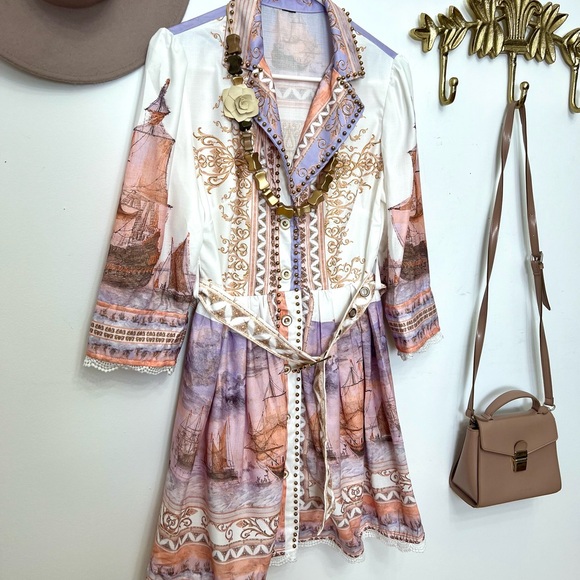 🆕🌸Mediterranean boho chic studed print dressS/M - Picture 7 of 10